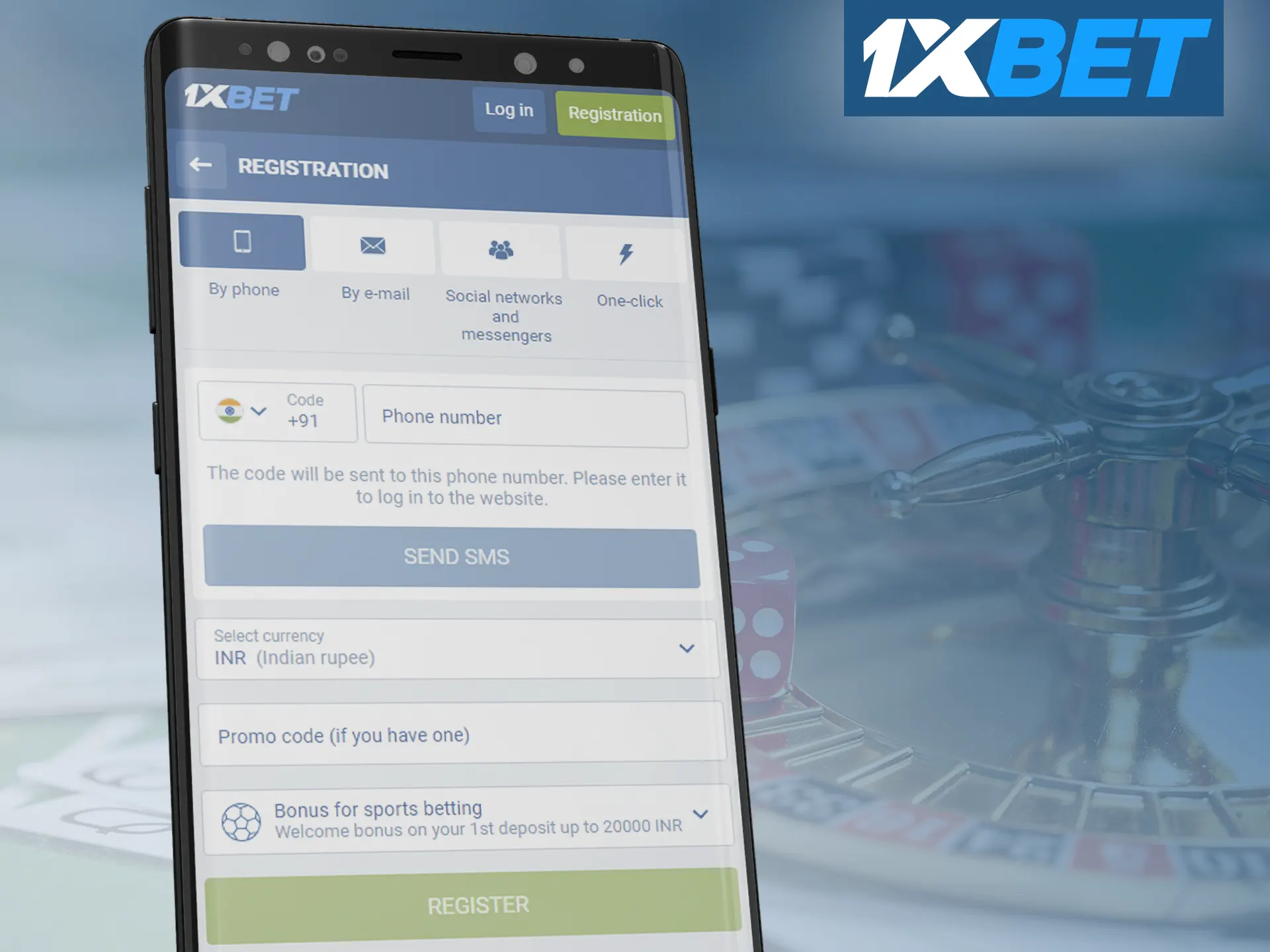 Sign up for the 1xbet mobile app.