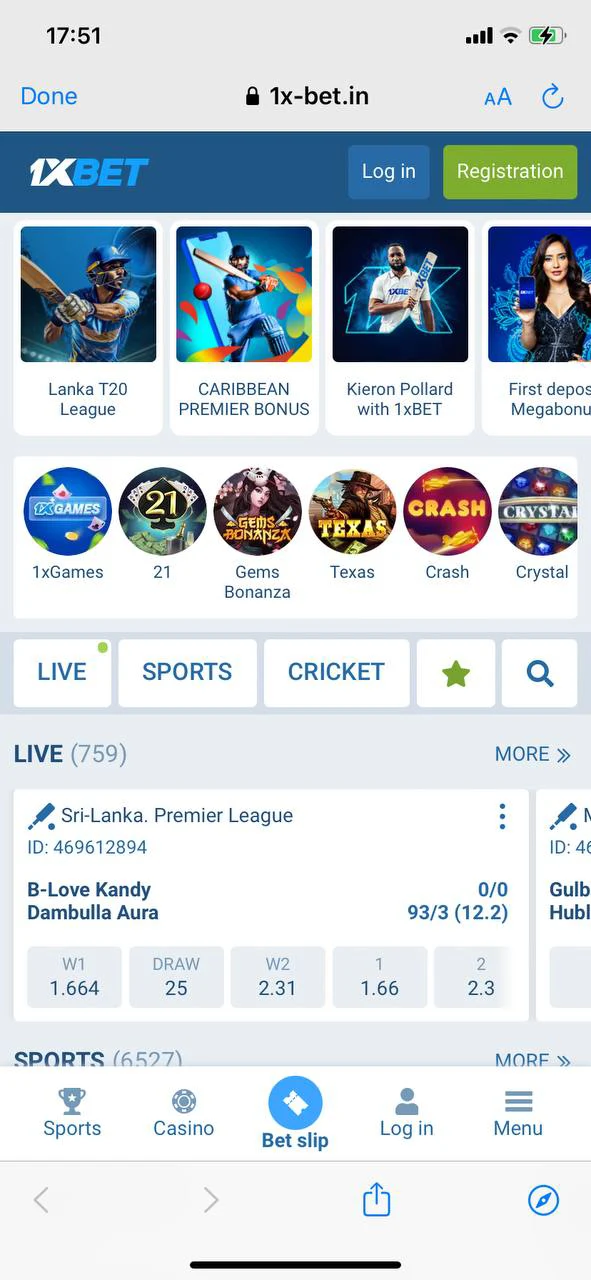 Go to the 1xbet website on your mobile browser.
