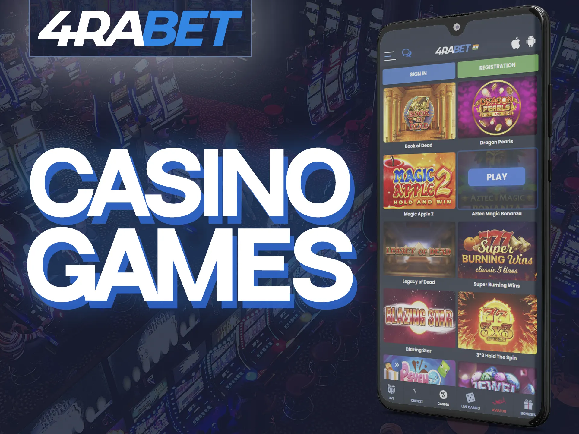 Play casino games on the 4Rabet mobile app.