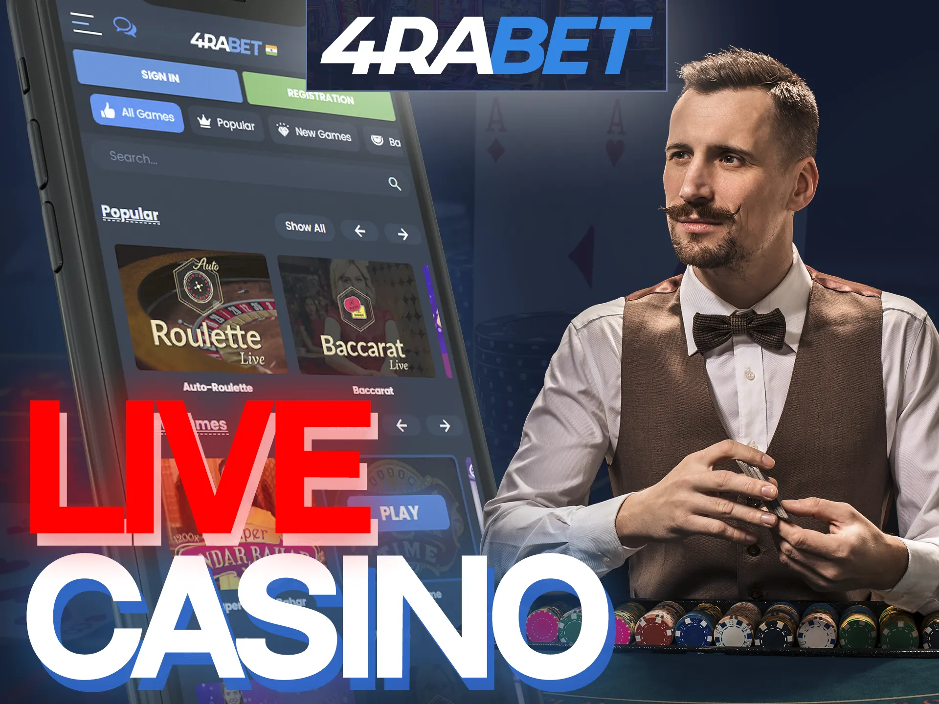 Check out the live casino section of the 4Rabet mobile app.