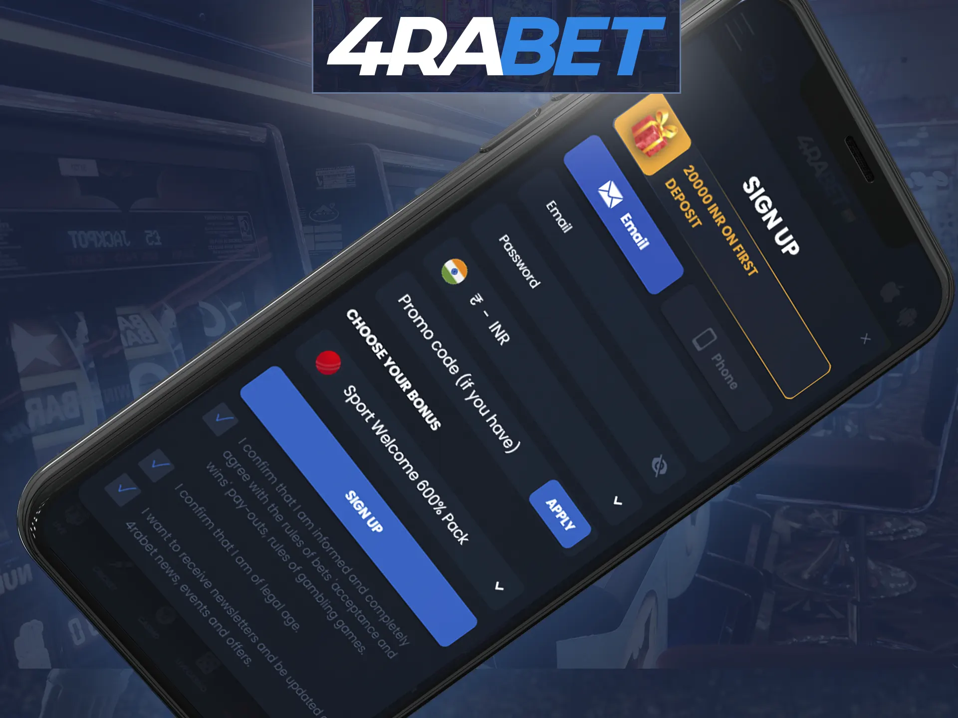 Register at 4Rabet online casino from your mobile device.