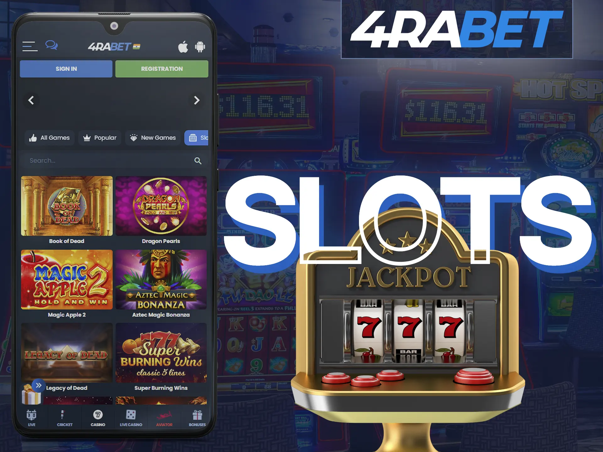 Play slots on the 4Rabet mobile app.