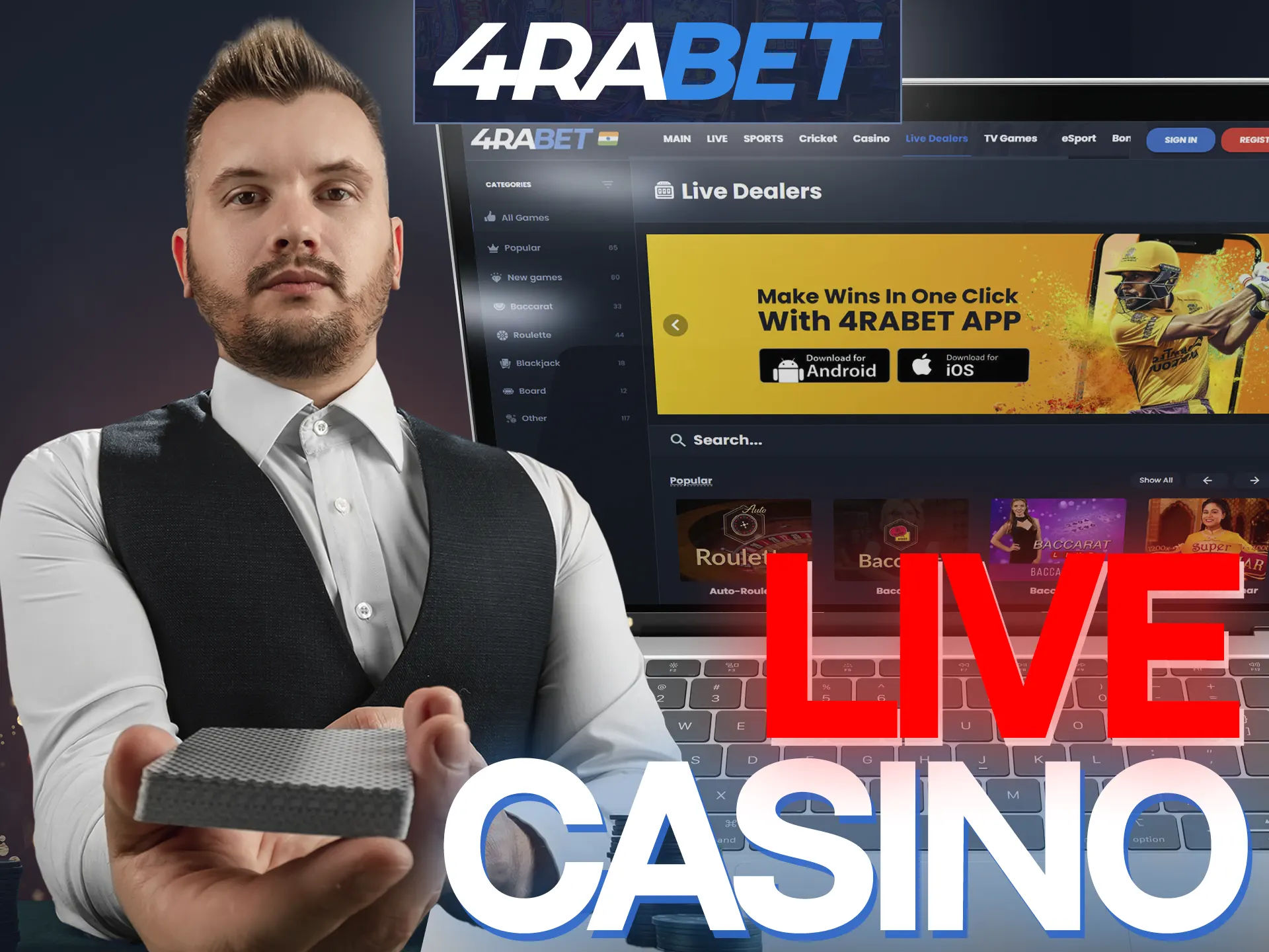 Play live casino games on the 4Rabet website.