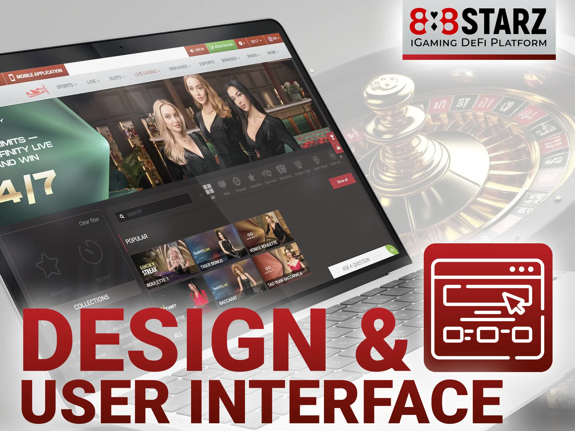 The modern design creates an exciting gaming experience for the 888starz user.