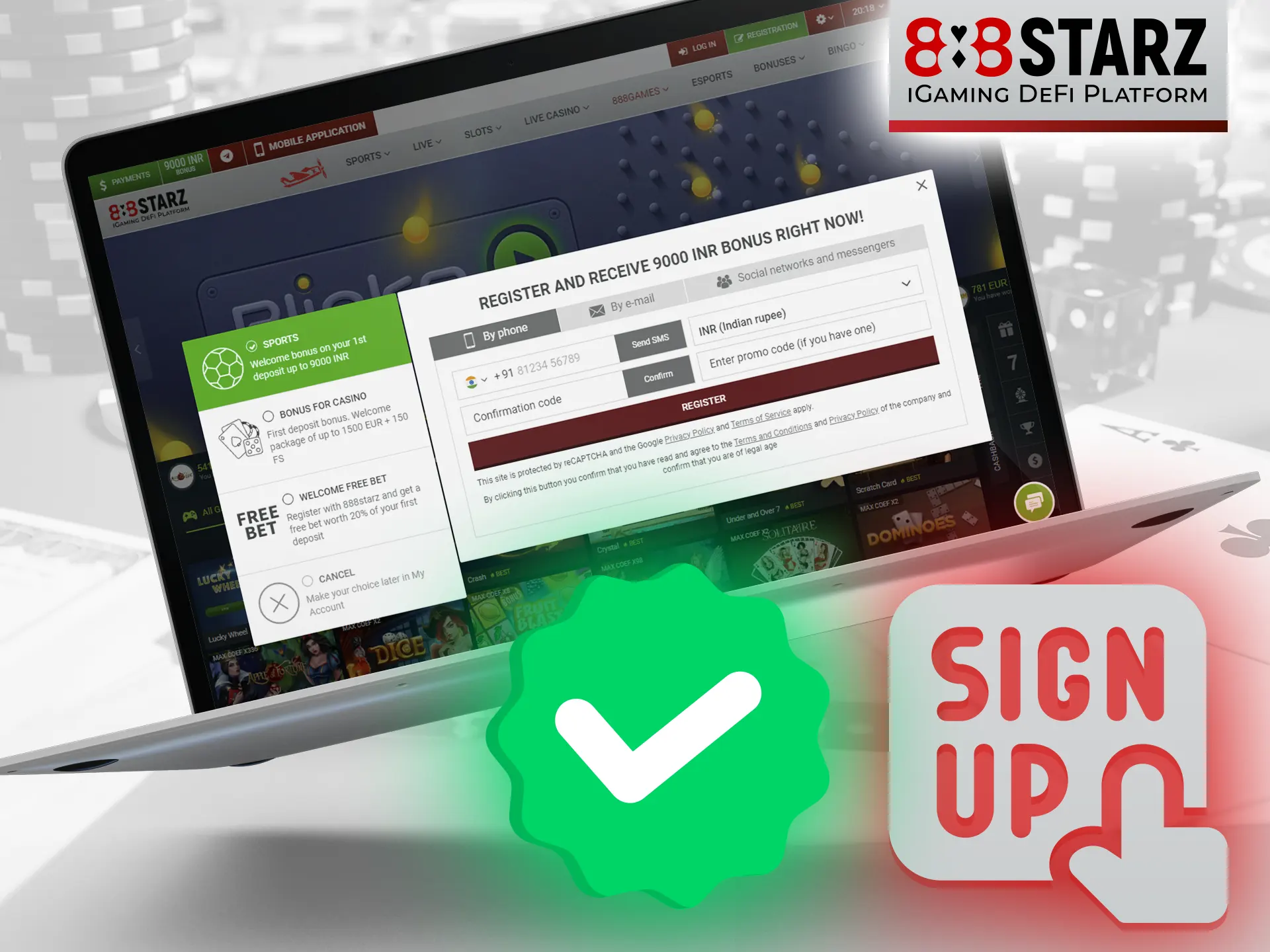 Register and verify on the 888starz website.