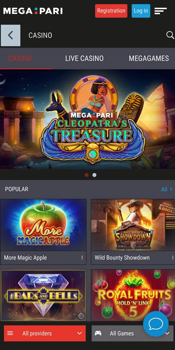 Play online casino games on the Megapari mobile app.