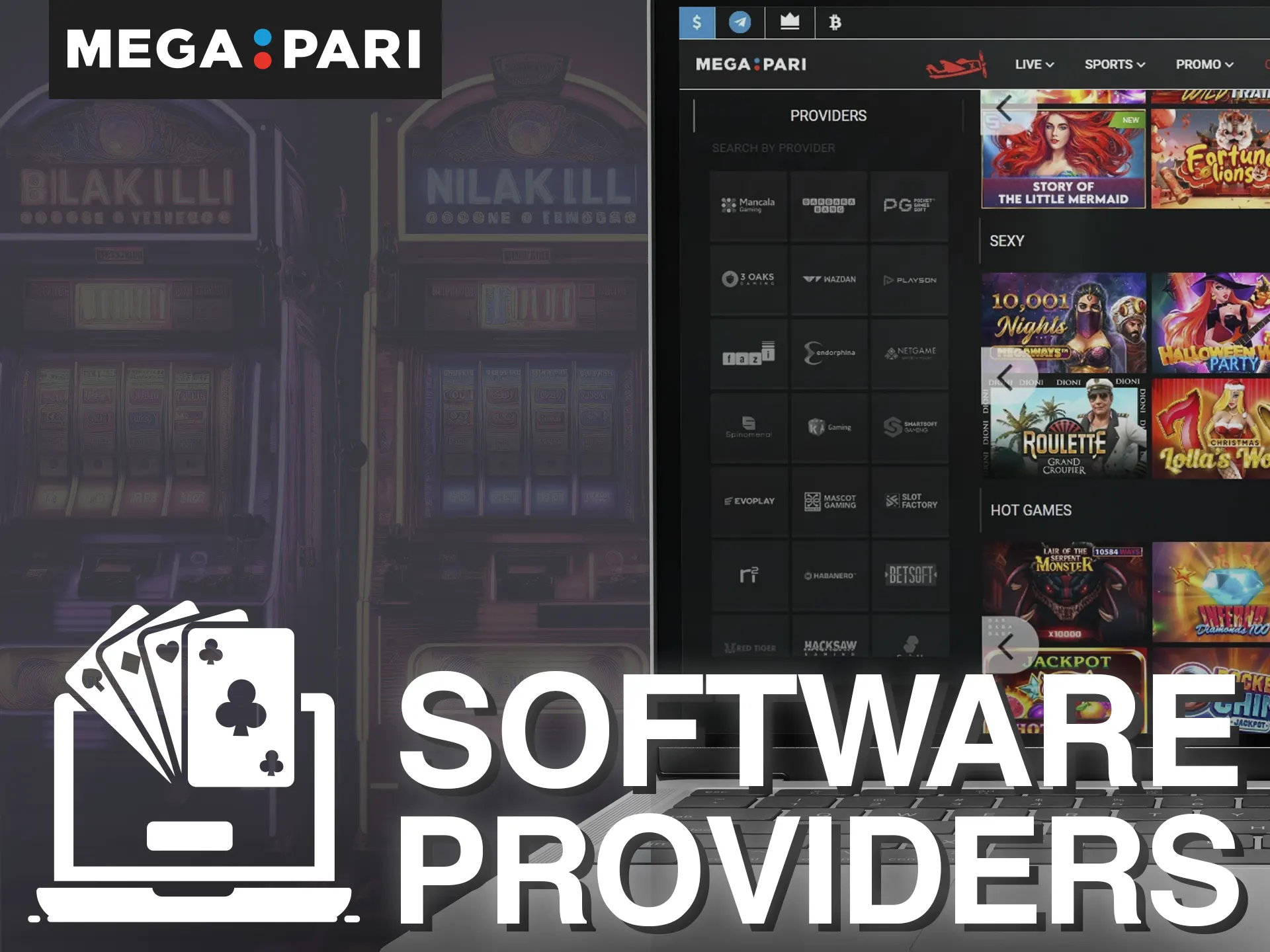 Slots, table games, live games are just a few of the many games offered by software providers.