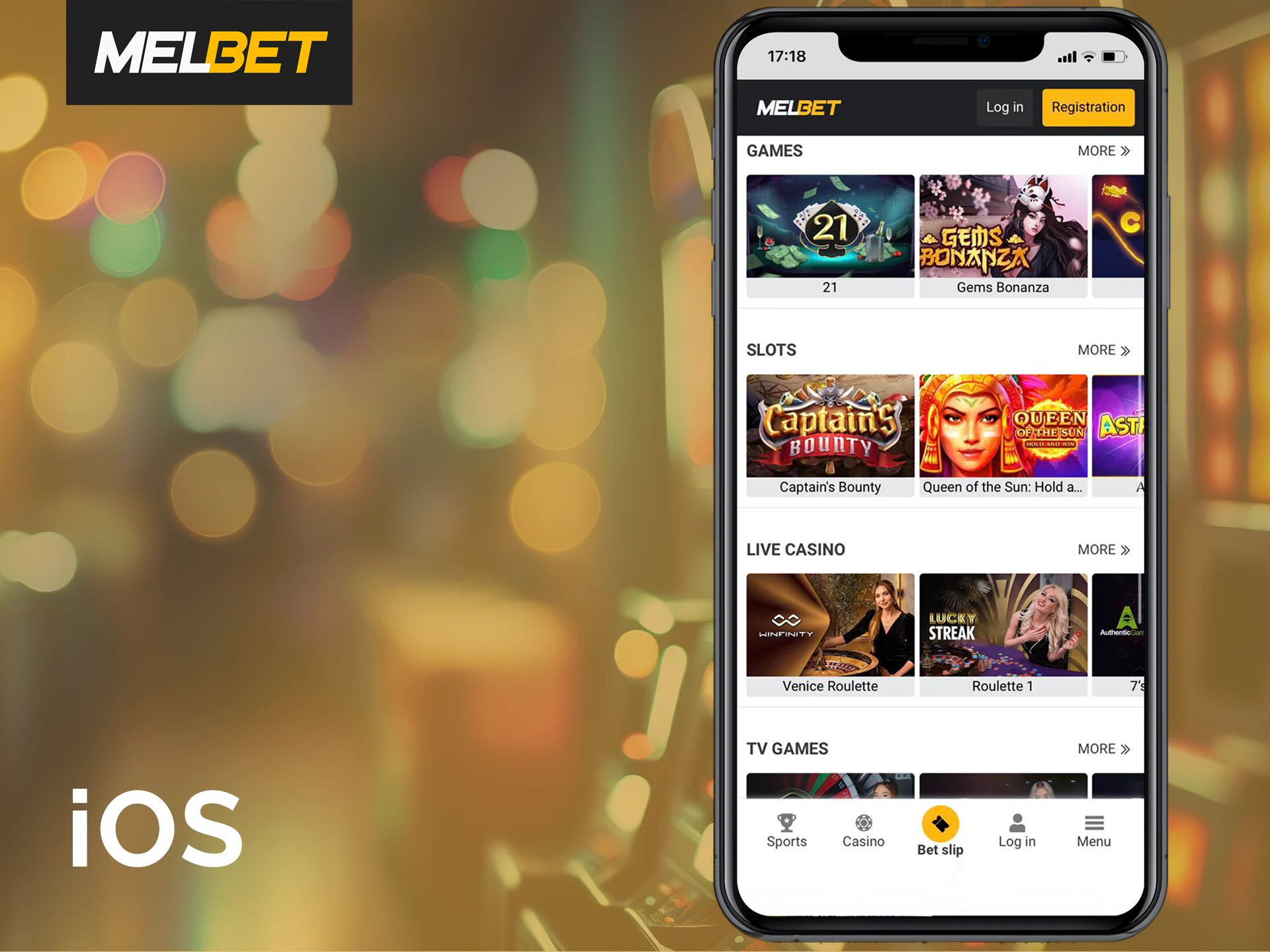 Install the iOS version of the Melbet mobile app.