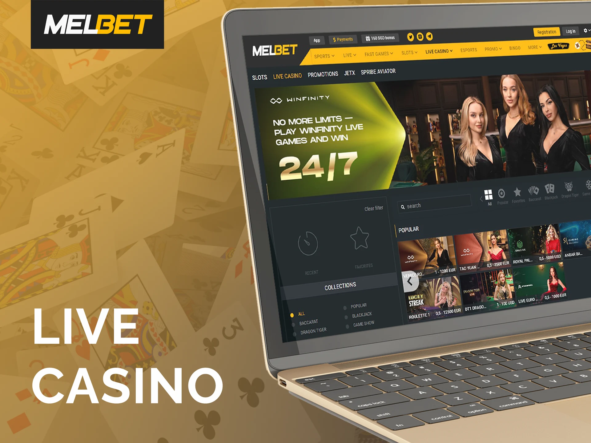 Go to the live casino section and have an exciting gaming experience.