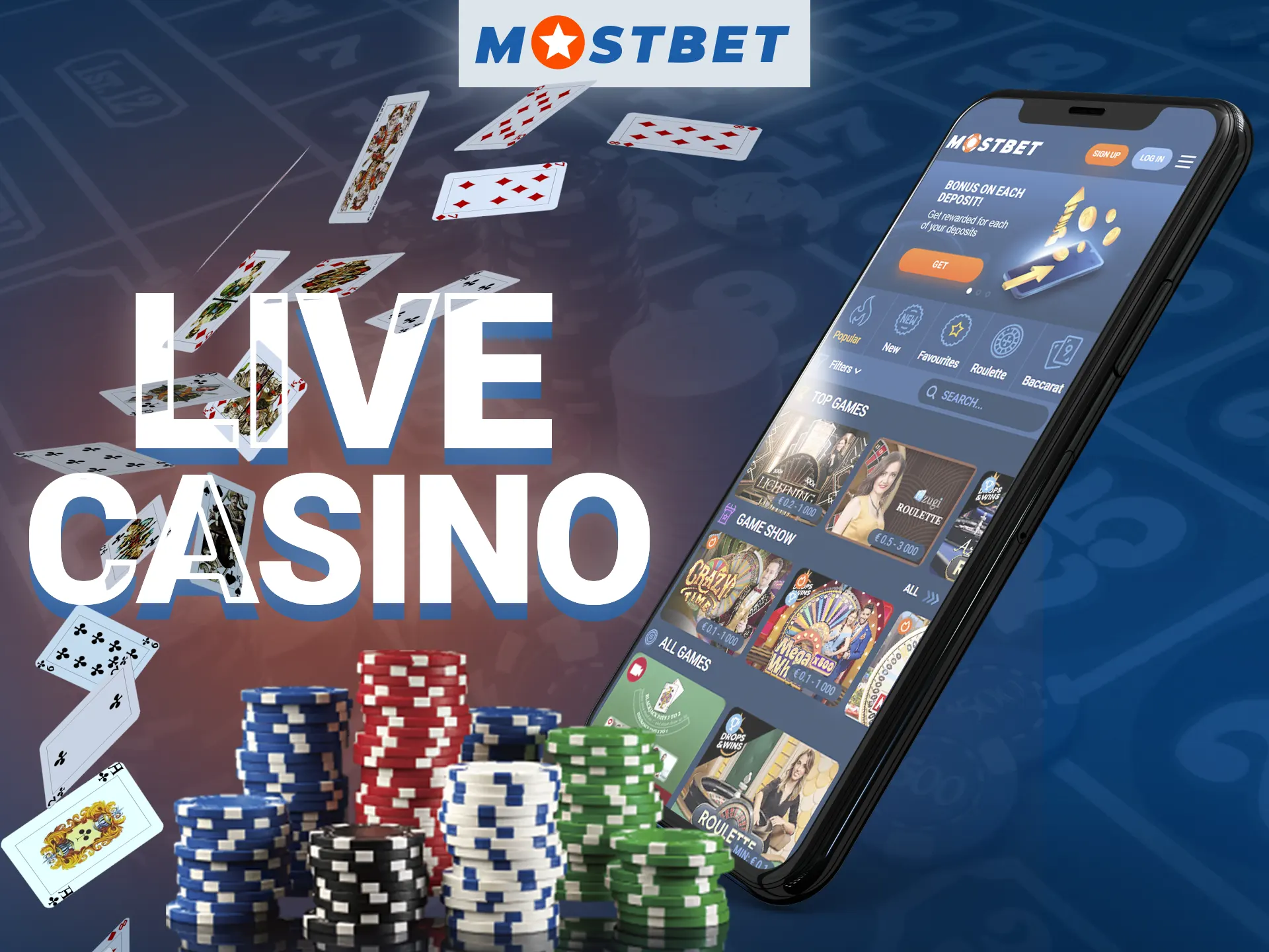 Experience the excitement of a real casino with the Live Casino feature.