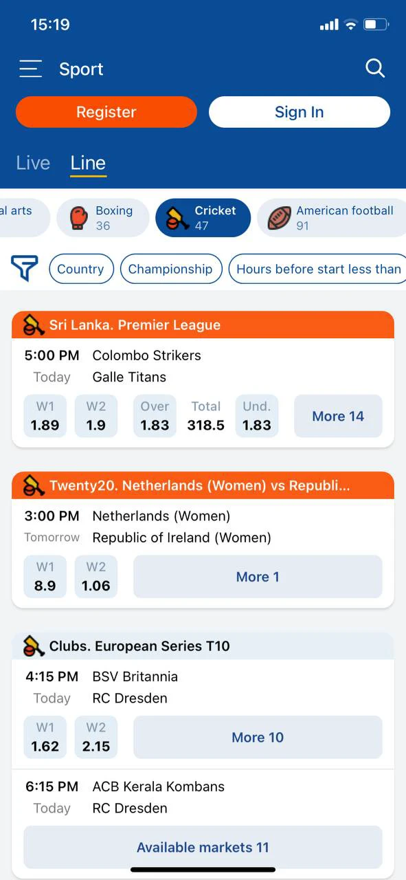 Place your cricket bets on the Mostbet mobile app.