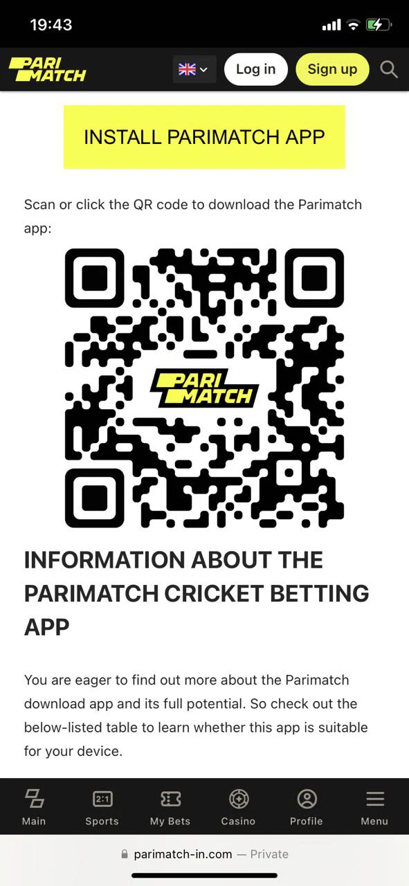 Download the Parimatch app on your android device.