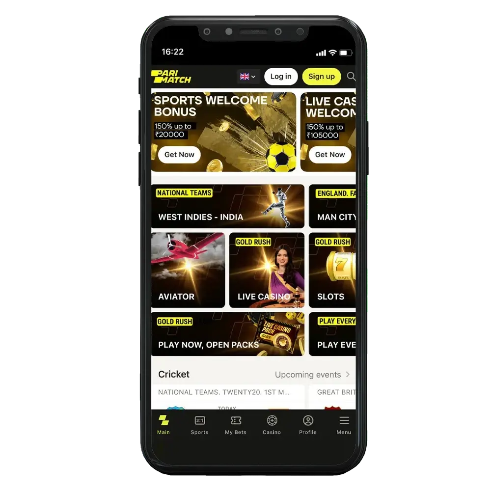 Download the Parimatch mobile app on your mobile device and bet online.