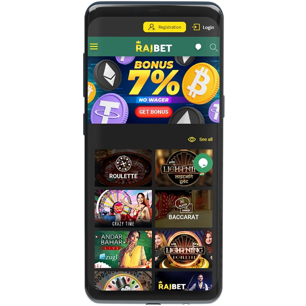 Play at Rajbet online casino and bet from your mobile device.