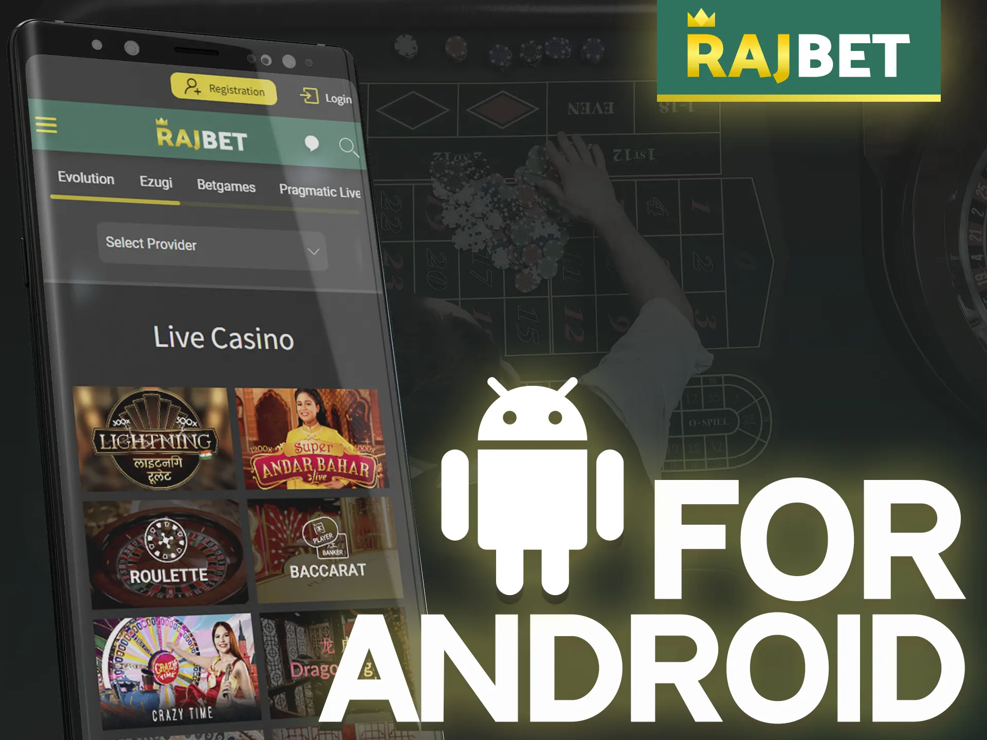 Play at Rajbet online casino from your Android device.