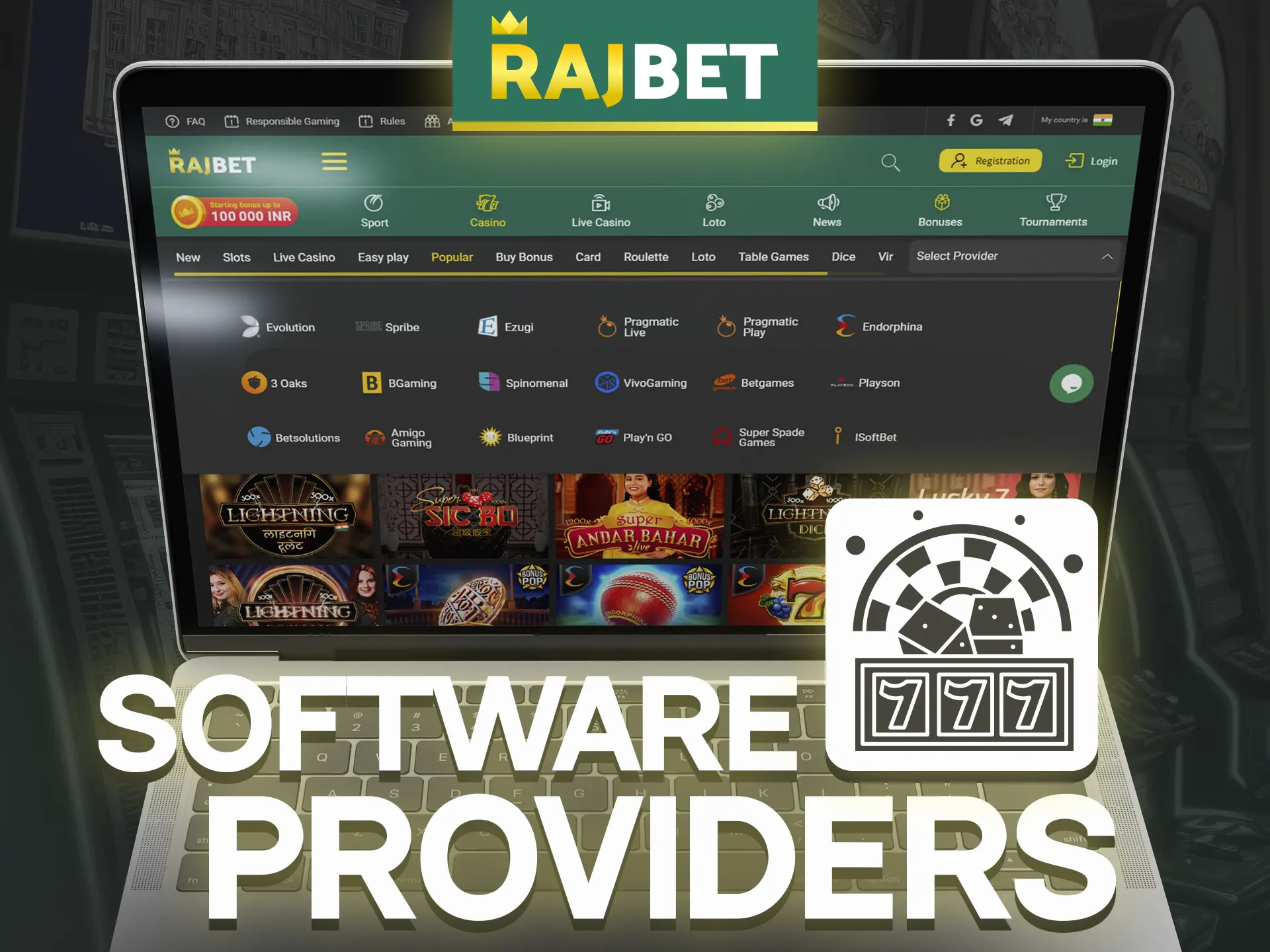 At Rajbet Casino, you can play games from the most popular gambling providers.