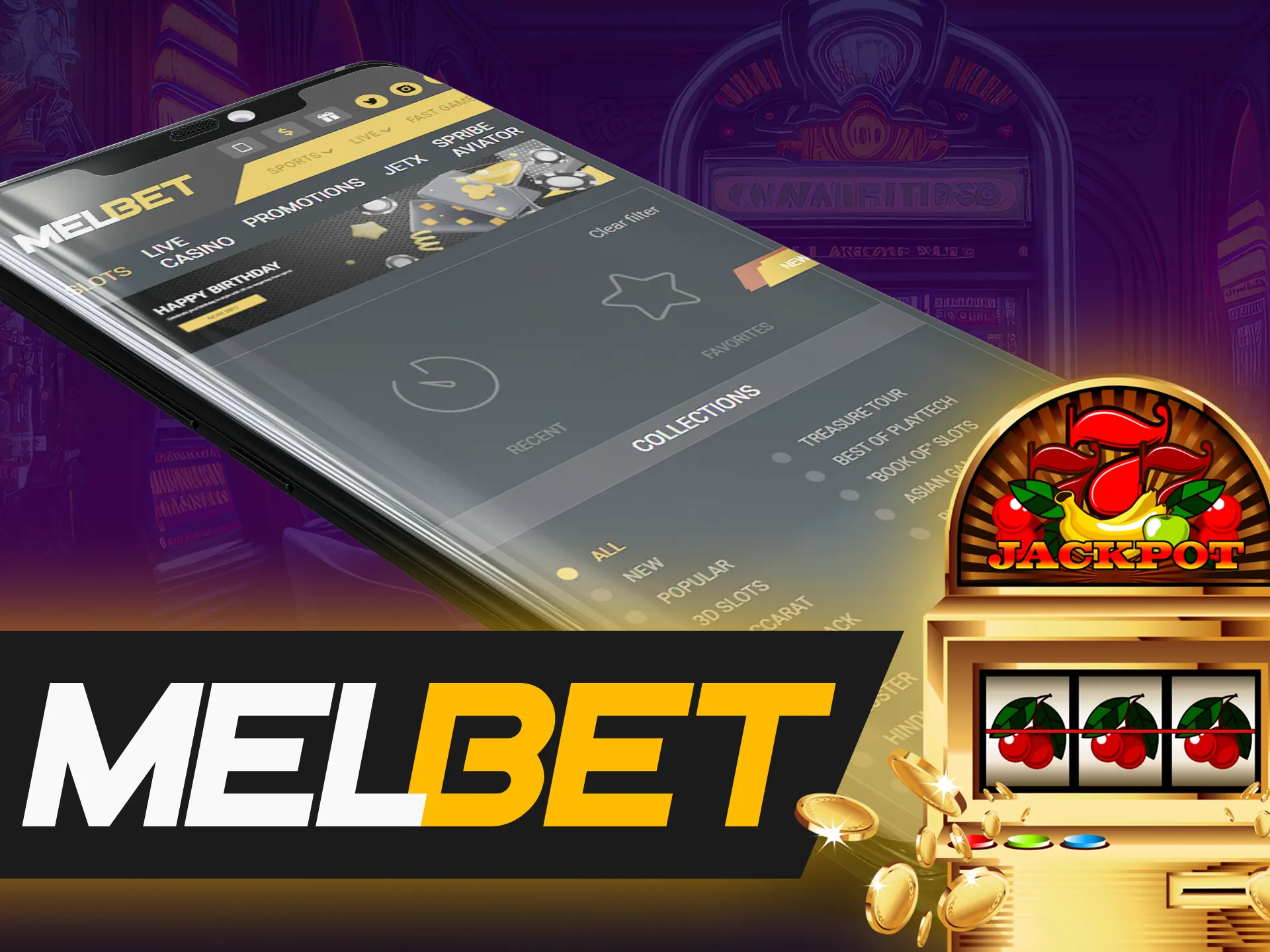 Play any slots with Melbet app.
