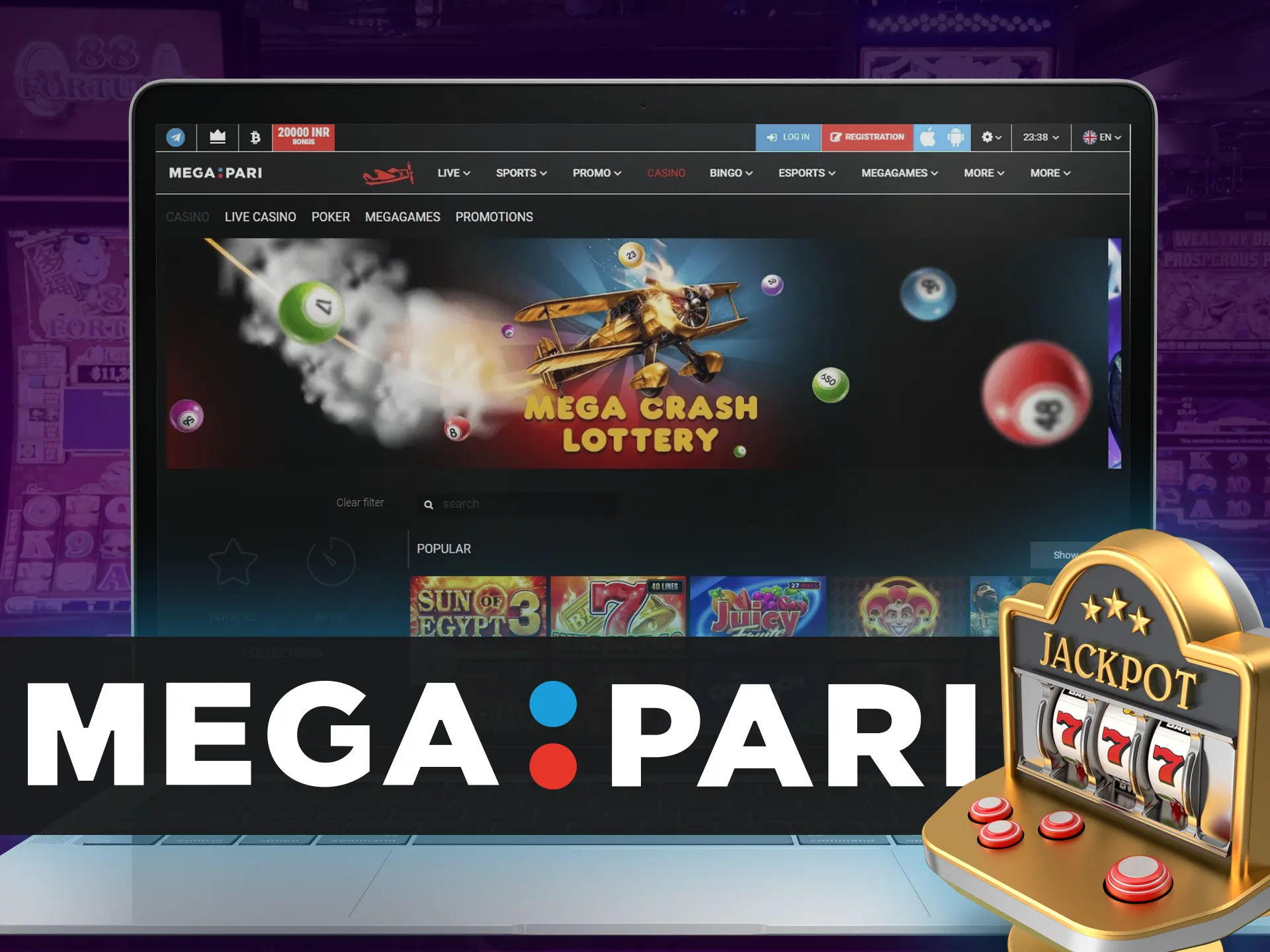With Megapari, choose any slots to play at the casino.