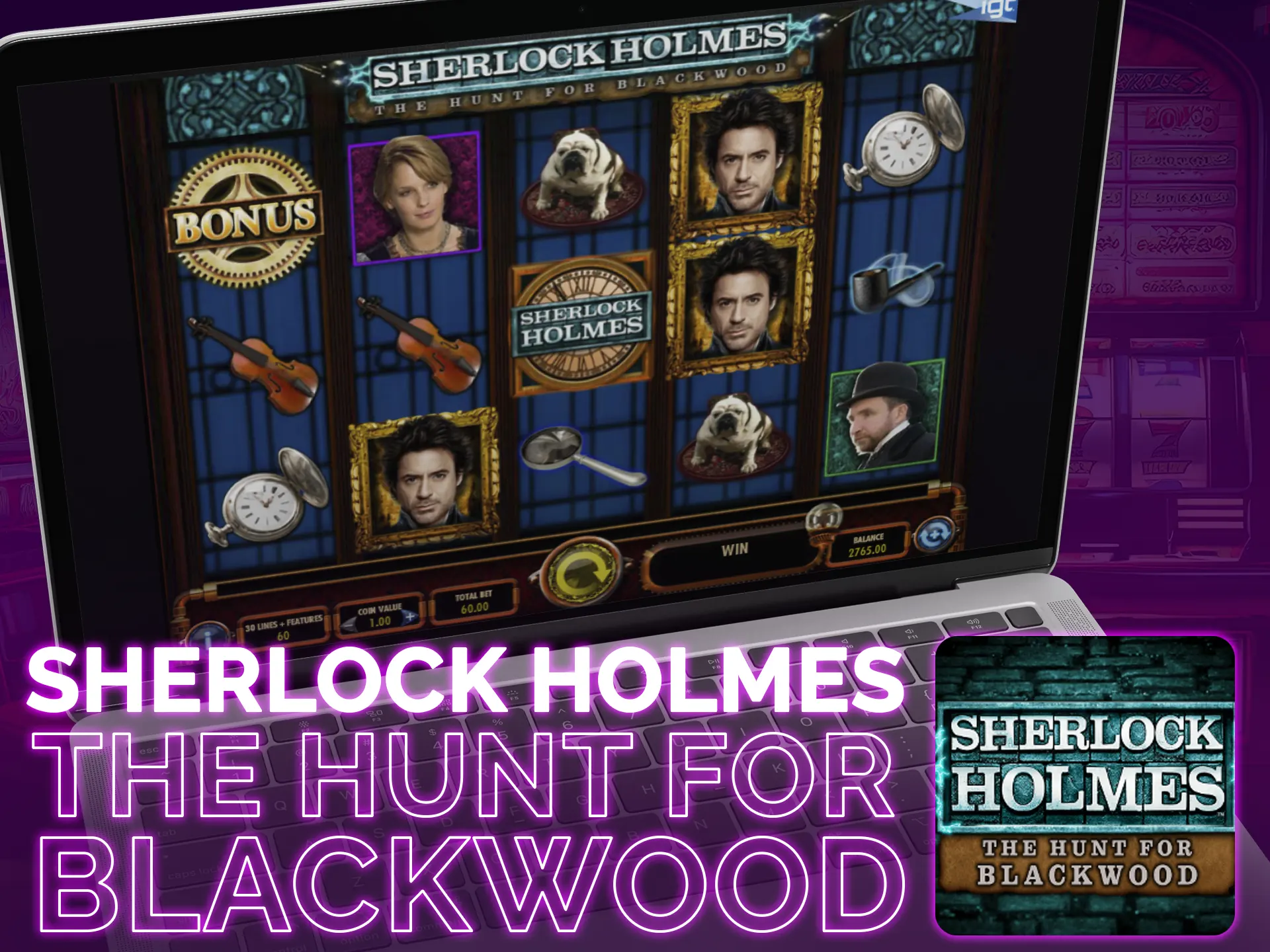 Sherlock Holmes: the hunt for Blackwood slot it`s a 5x3 reels, detective theme, high RTP.