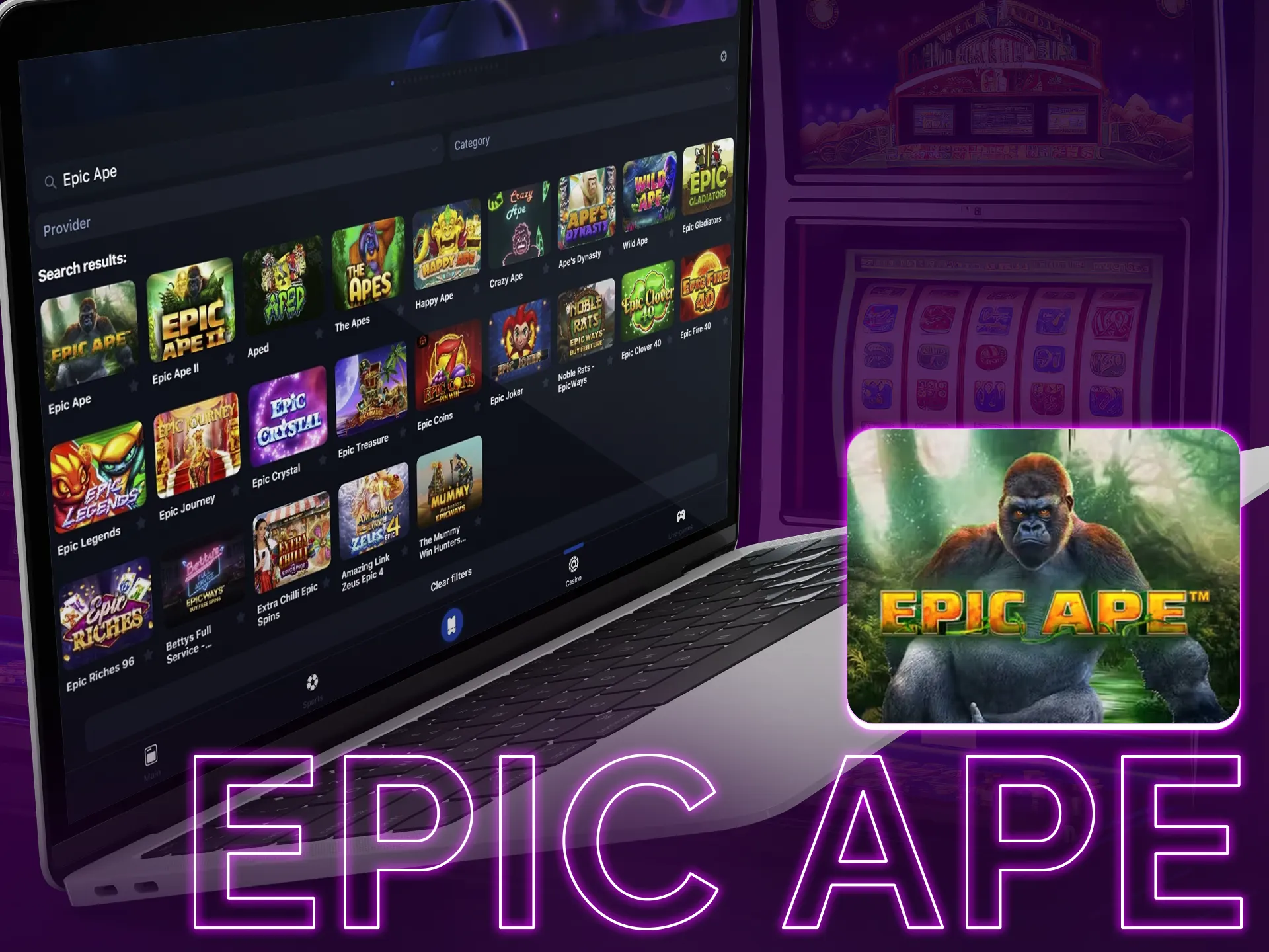 Epic Ape it`s a jungle-themed slot: 6x4 reels, abundant winning combos.