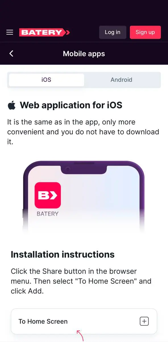 Proceed to install the Batery app for ios.