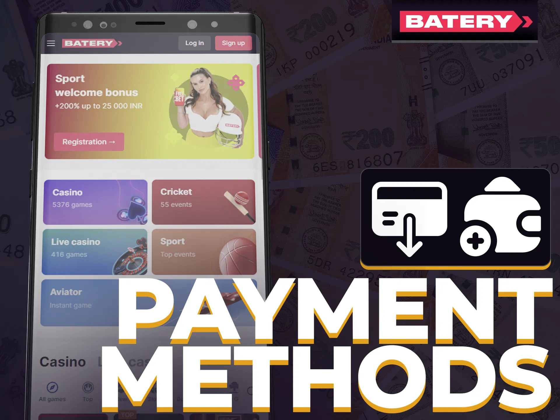 Batery App Payments: UPI, PhonePe, PayTM, Crypto and no commission.