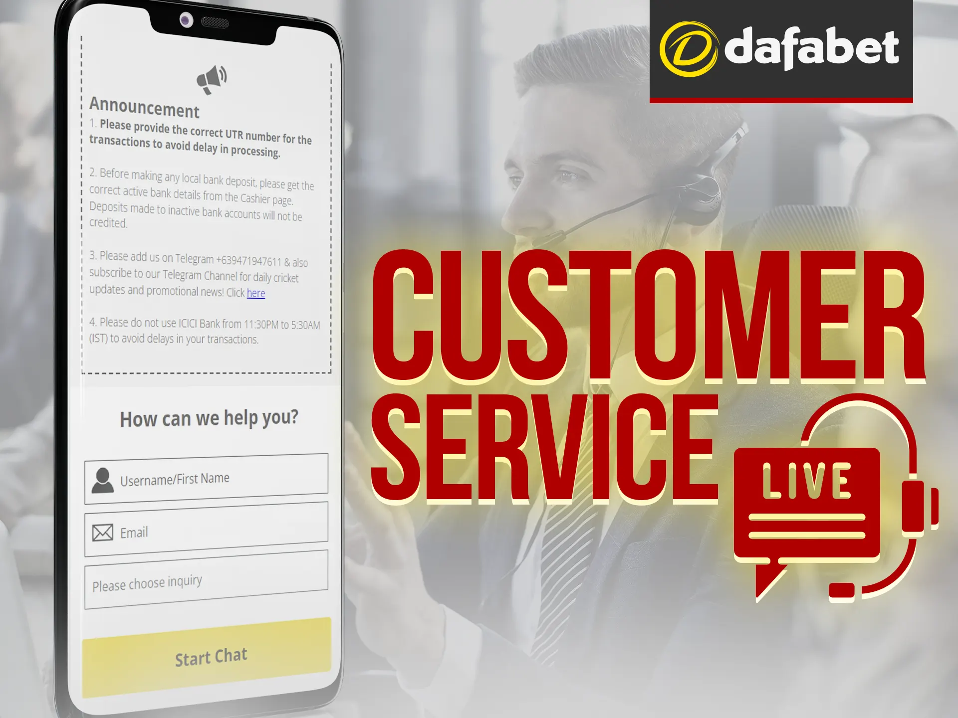 Dafabet's customer support, available 24/7, offers assistance via live chat, email, and hotline.