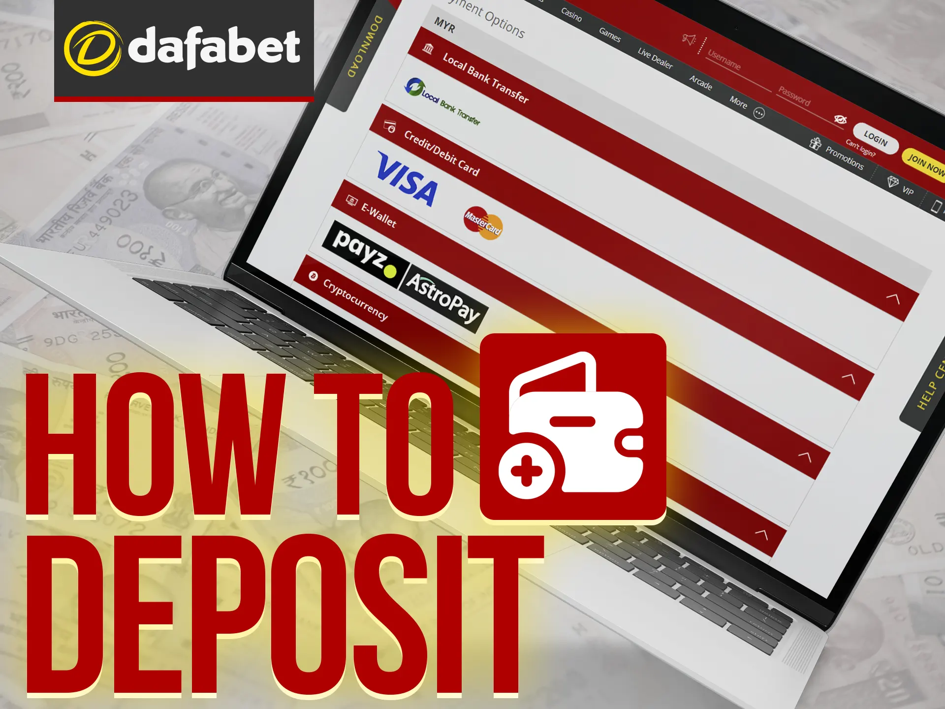 Visit the Dafabet website or app, sign in, select payment, and confirm transaction.