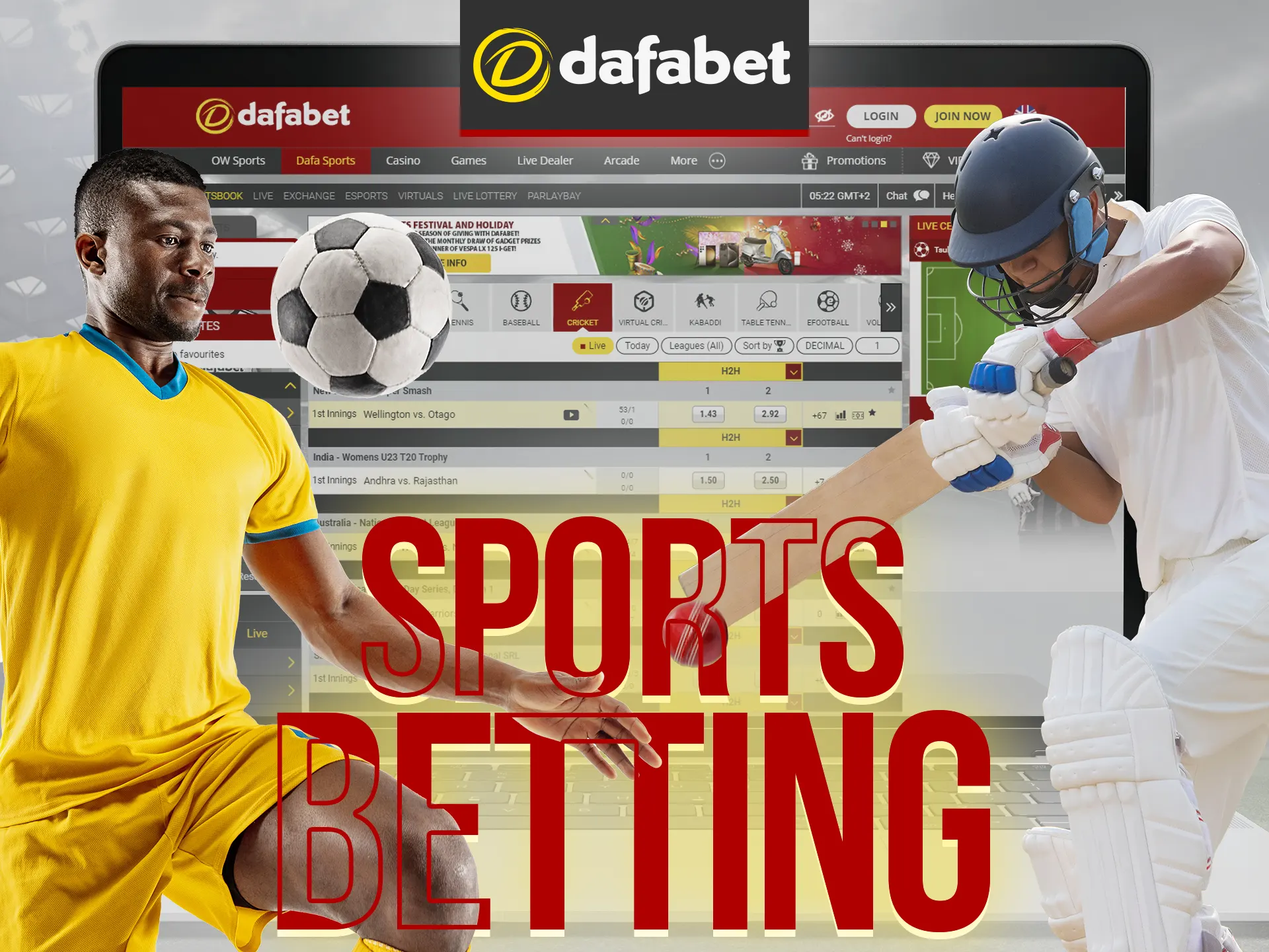 Bet on 30+ sports at Dafabet, including cricket, soccer, and live events with changing odds.