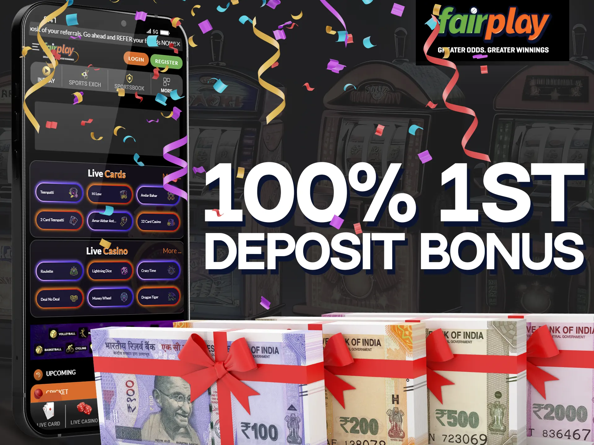 FairPlay provides a tiered first deposit bonus with varied percentages based on deposit amount.