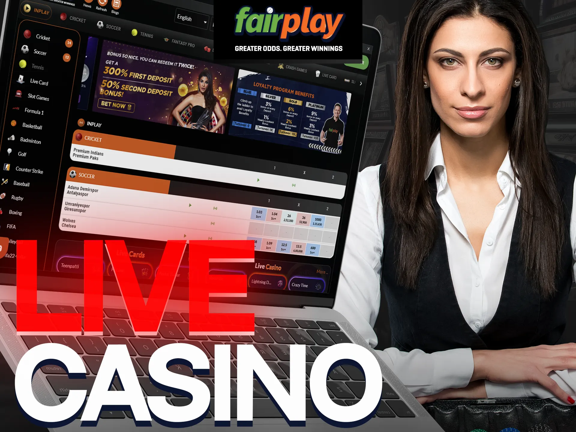 Play at Fairplay`s Live Casino section with the popular live dealer games.