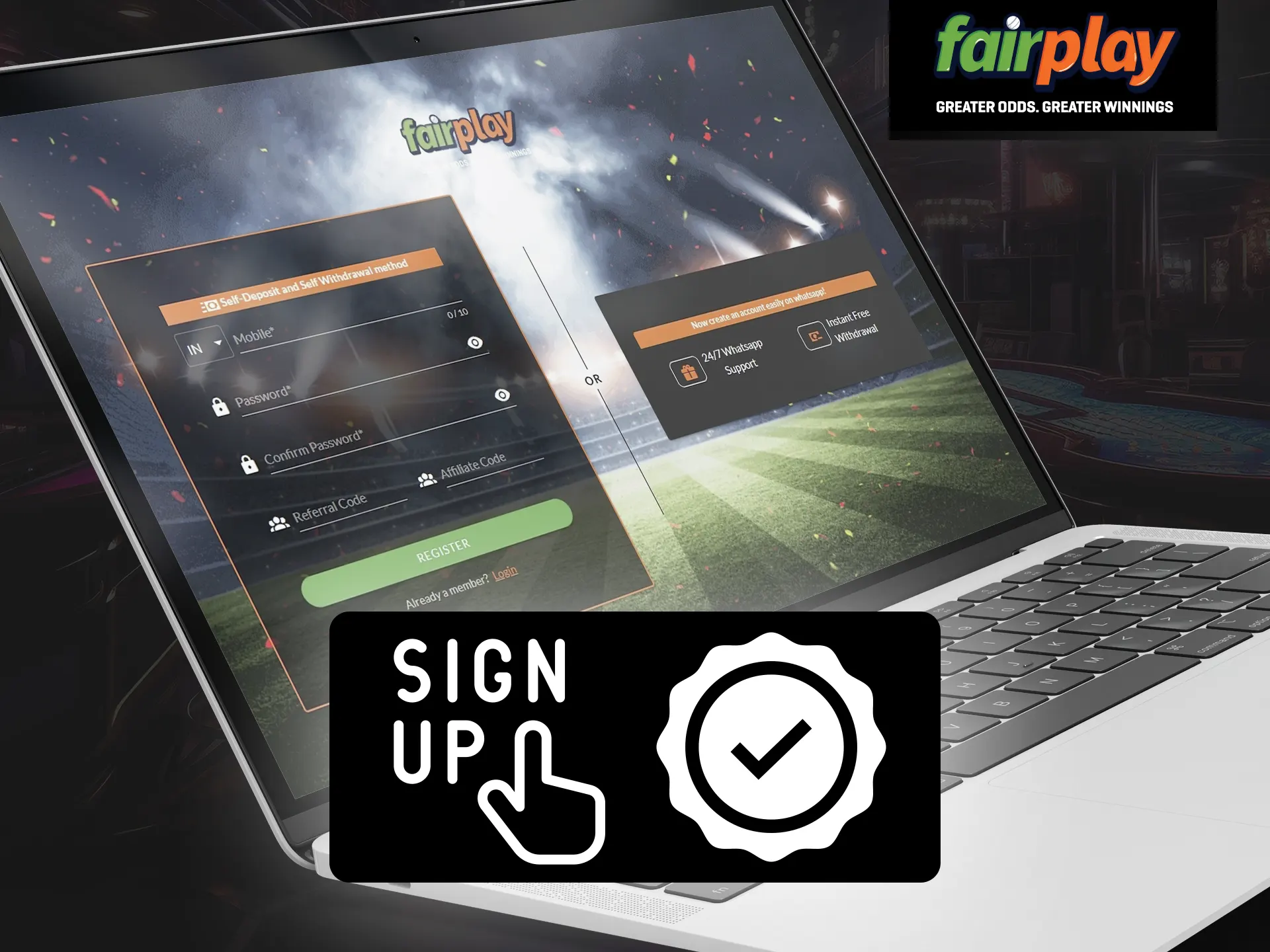 Fairplay Registration: Click Register, enter personal details and pass the verification.