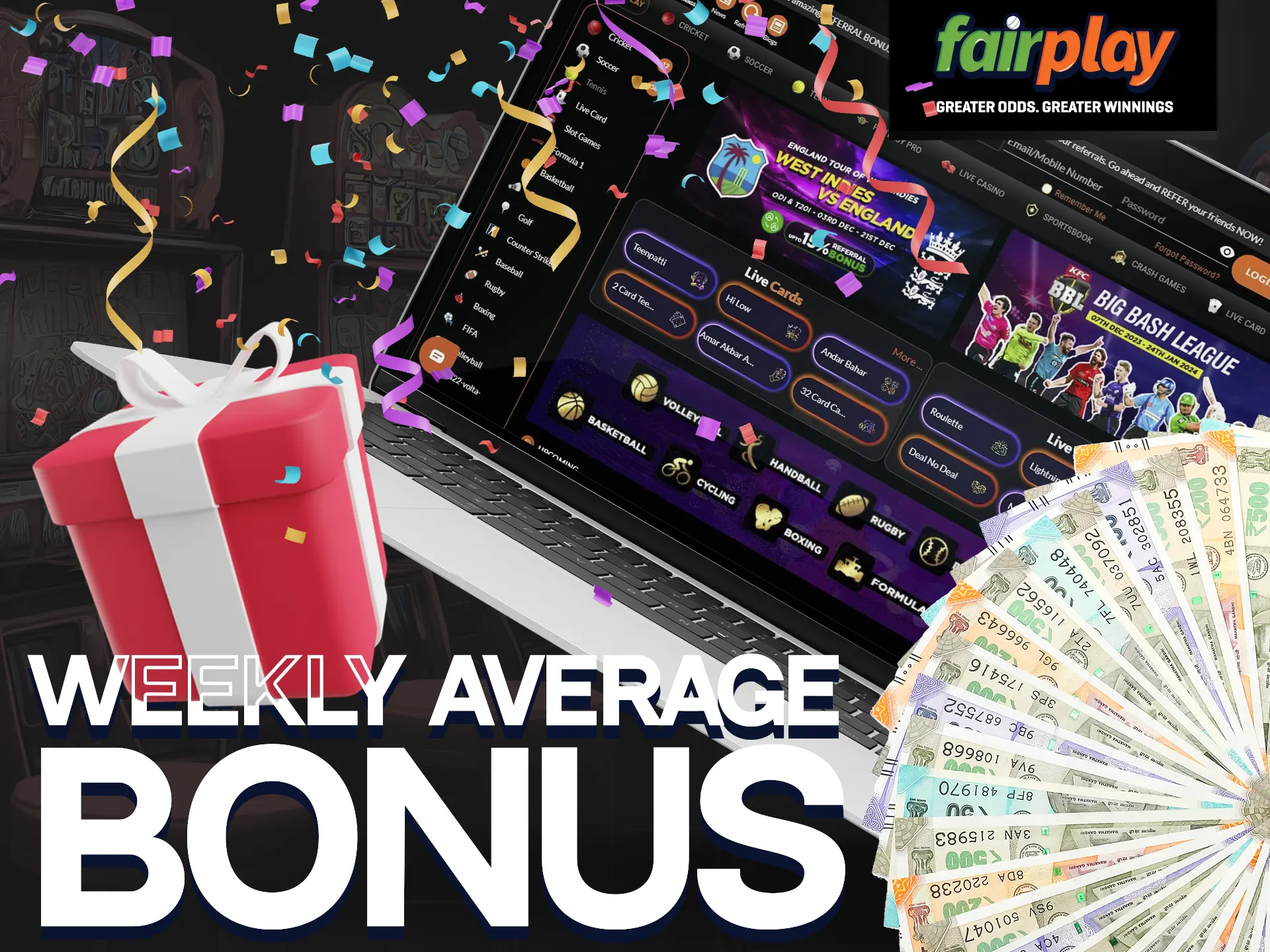 Get back the 3 percents of your deposit with weekly average bonus at Fairplay.