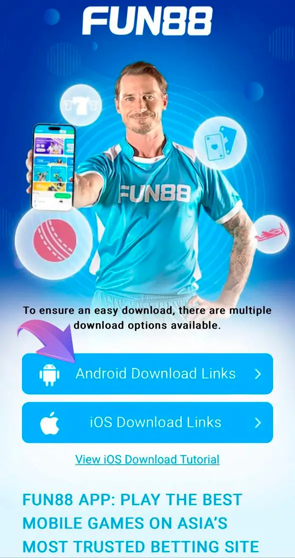 Click on the android icon to start downloading the Fun88 app.