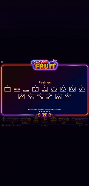Game paylines of Hot Hot Fruit.