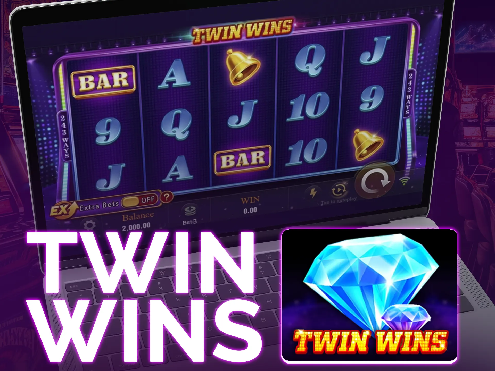 Twin wins it`s a slot with 5x3 layout, 243 ways to win, x1000 max winnings, 97% RTP.