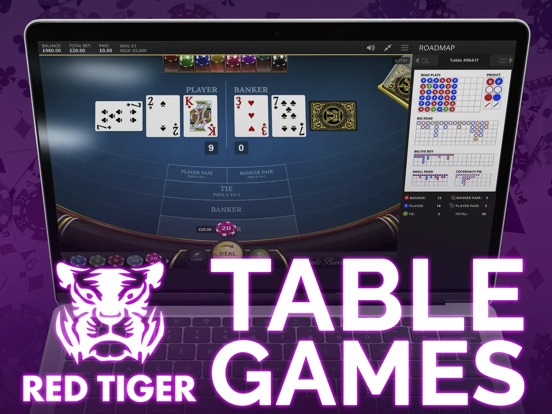 Red Tiger's portfolio features high-quality card and table games, including European Roulette, Classic Blackjack, Punto Banco, and Deal Or No Deal.