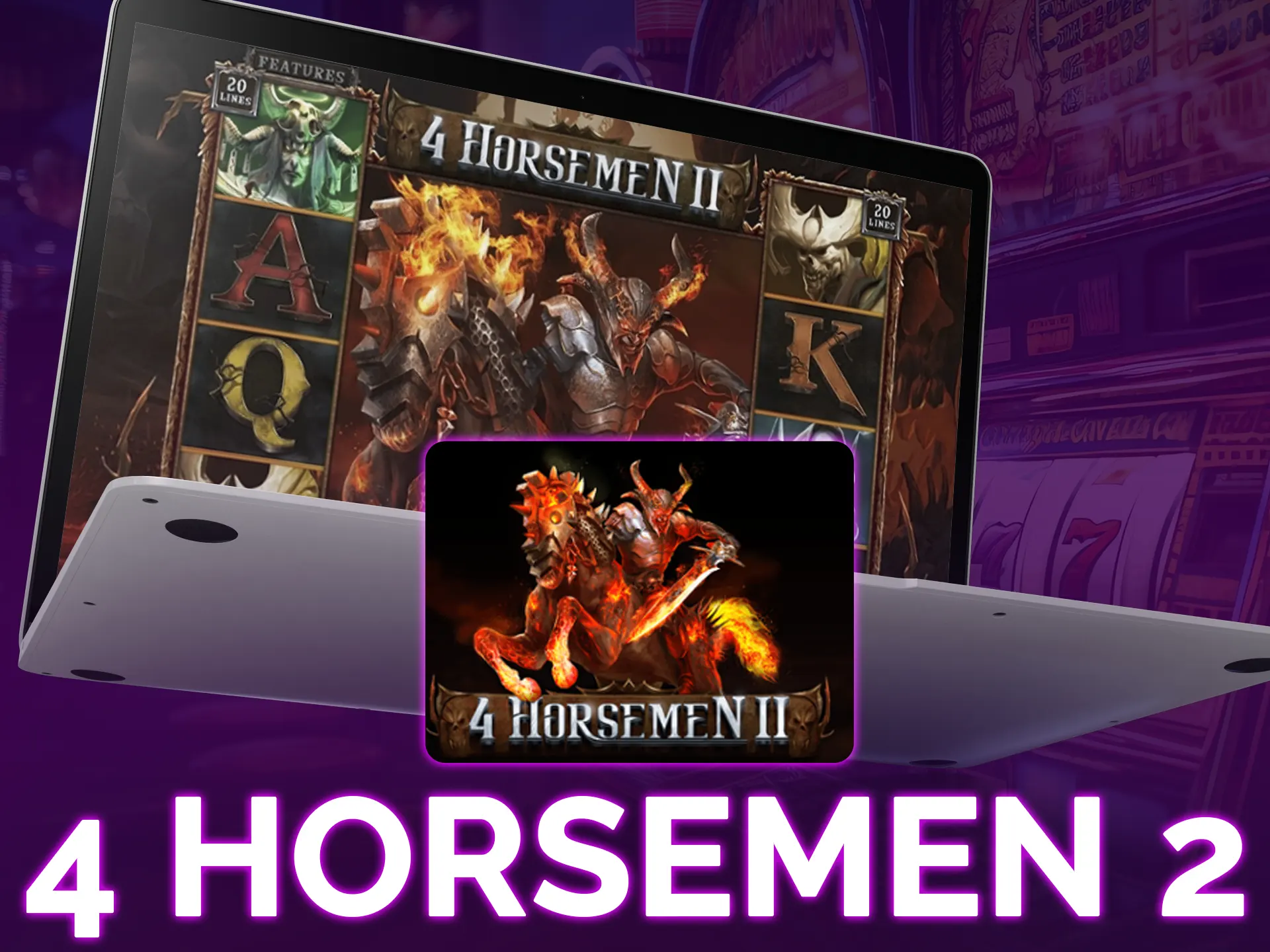Apocalypse-themed slot, 4 horsemen: high-quality graphics, bonuses, 96.3% RTP.