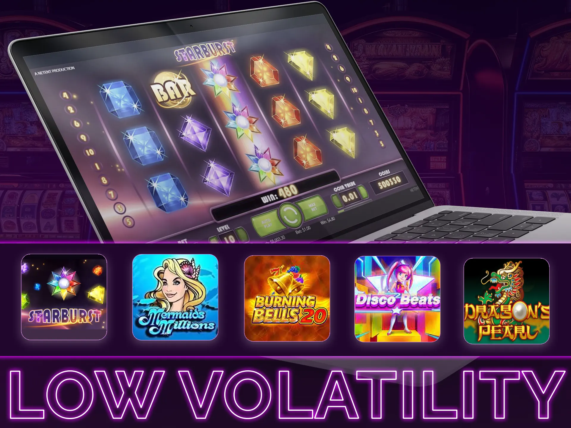 Low volatility slots giving frequent wins, small payouts, suitable for cautious players and limited budgets.