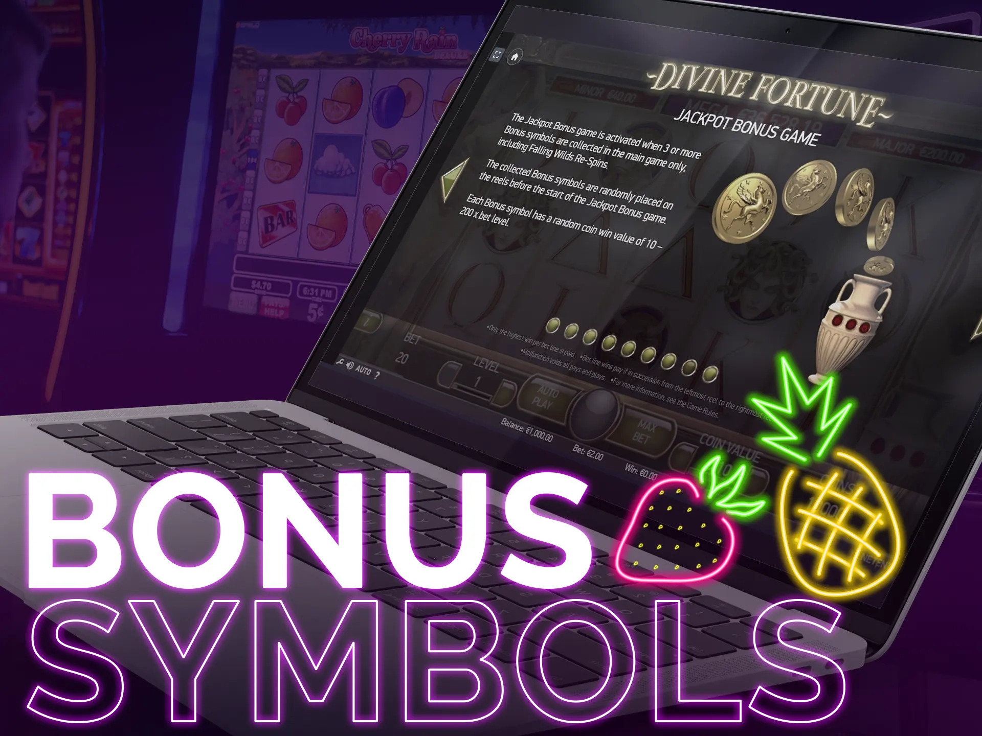 Bonus symbols activate games like Hold and Win or Wheel of Fortune.