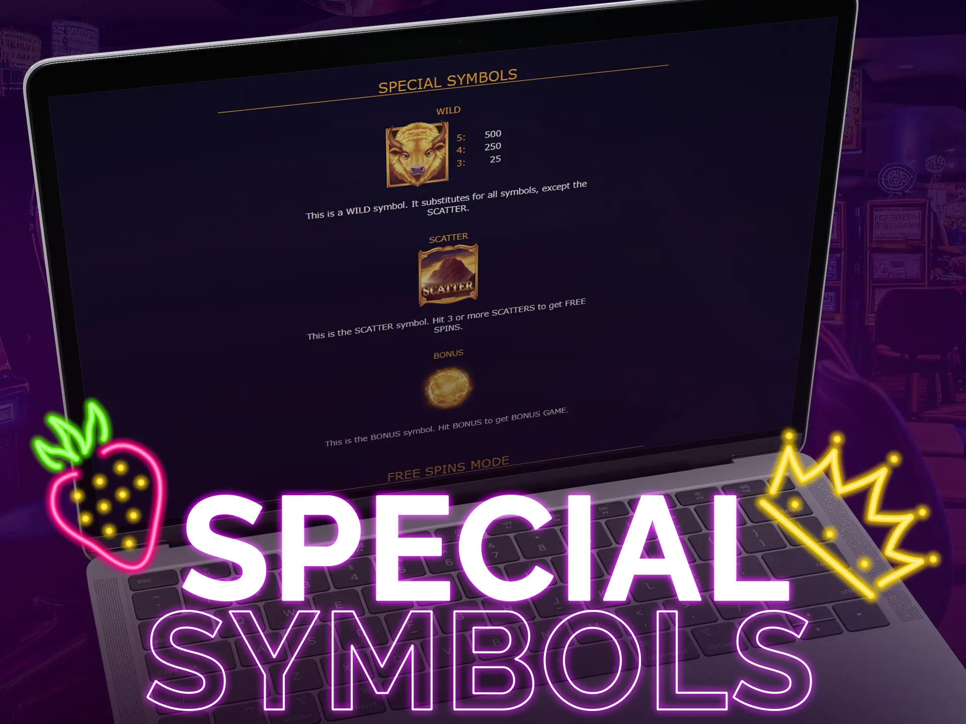 Special symbols in slots include Wild, Scatter, and Multiplier for various functions.