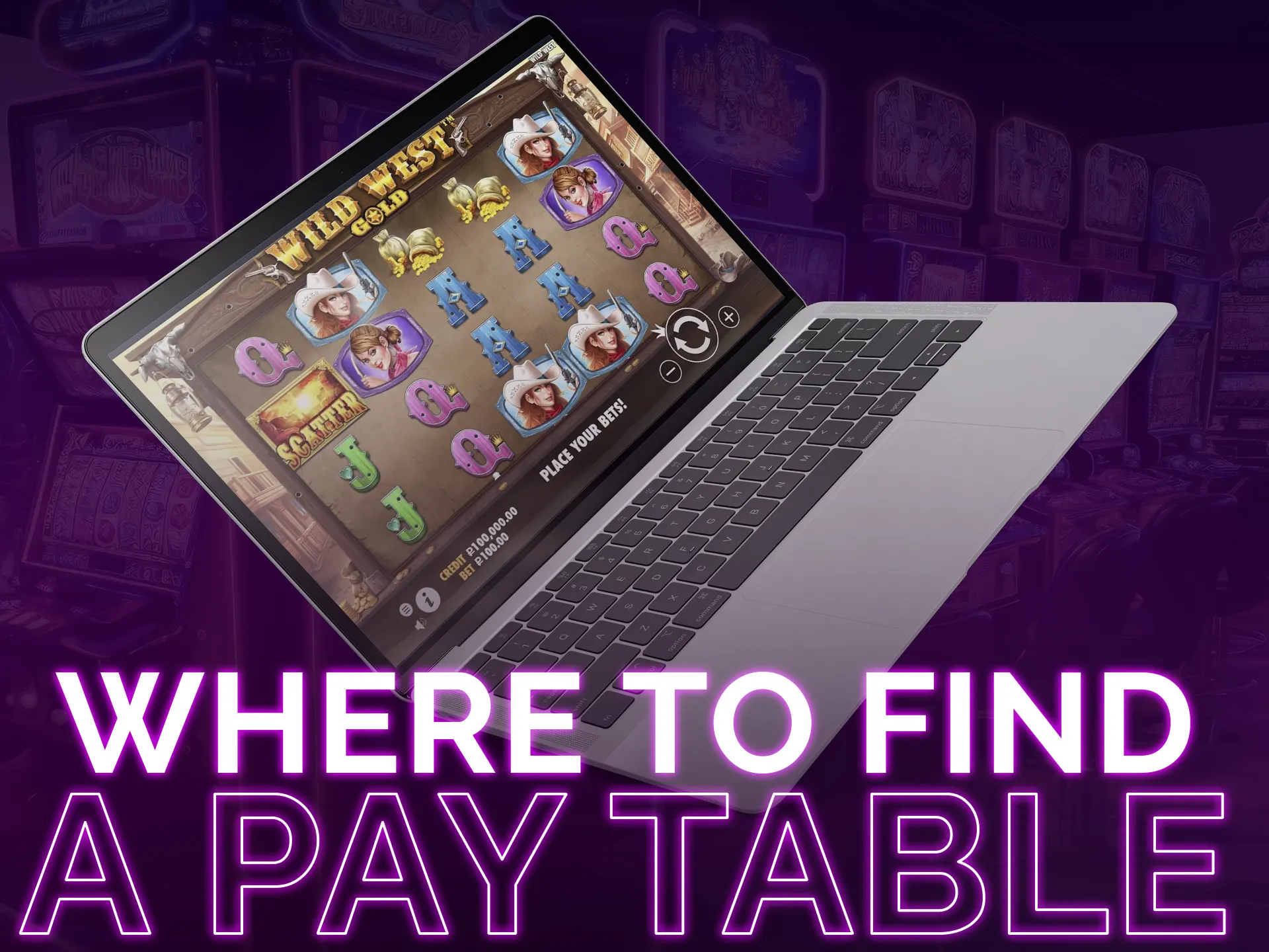 Slot pay tables are accessible by clicking "i" or the settings.