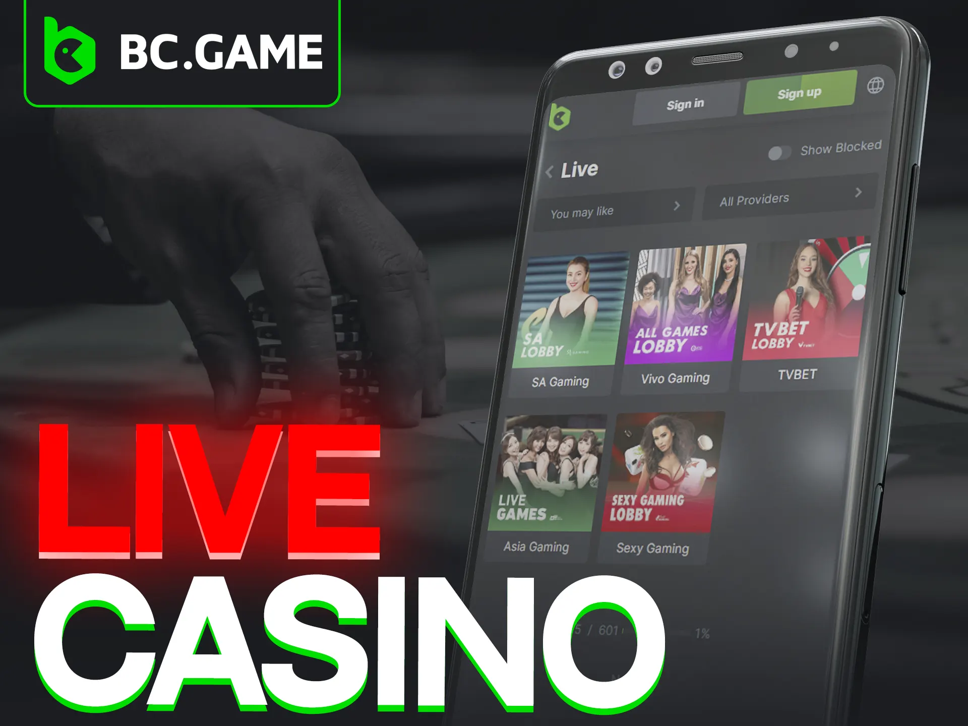 Experience thrilling Live Casino action through BC Game app.