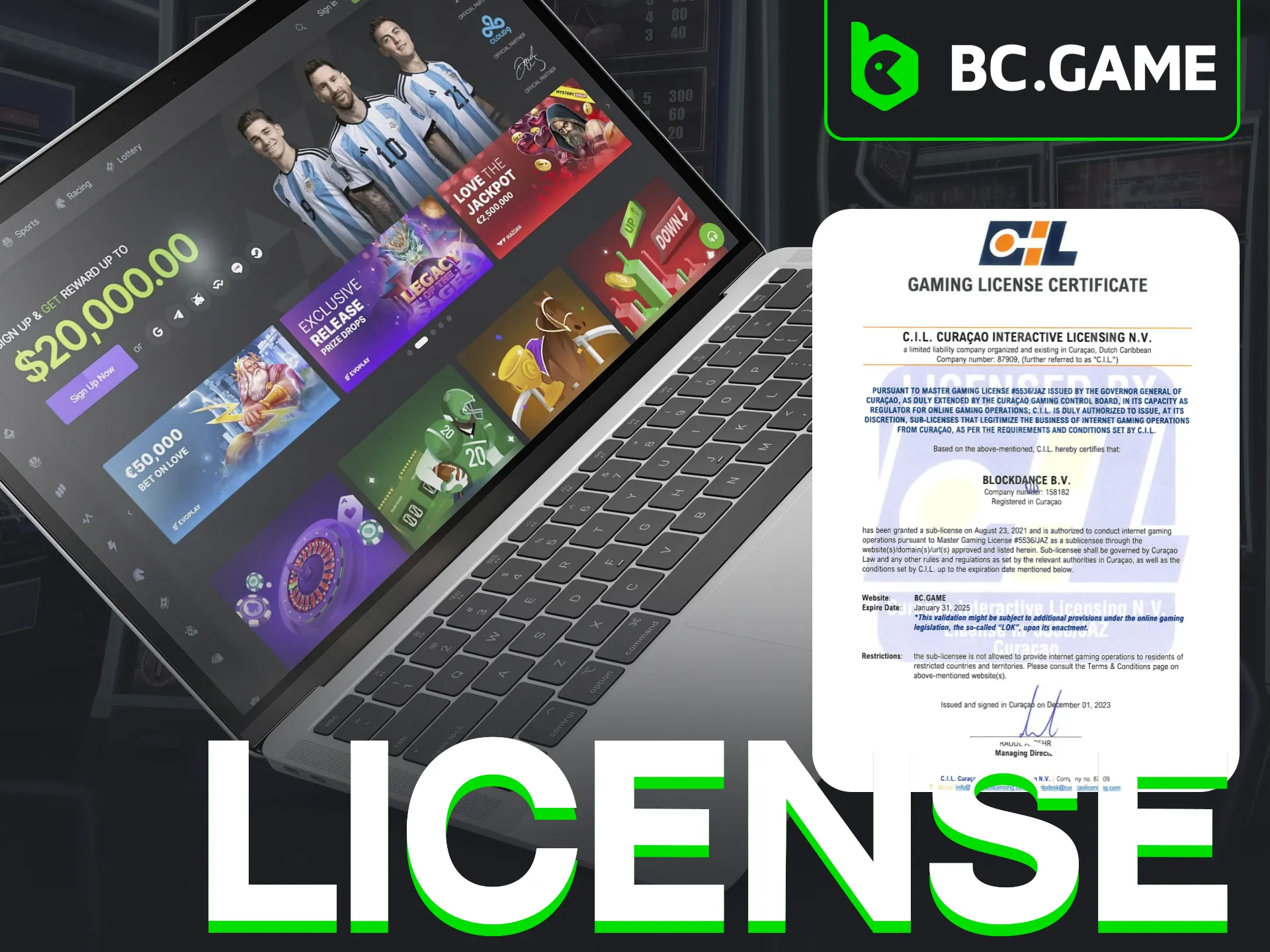 BC.Game Casino is legal and licensed.