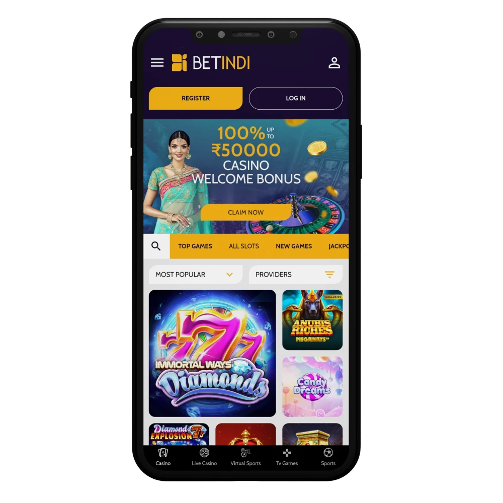 Play exciting slots at Betindi casino app.