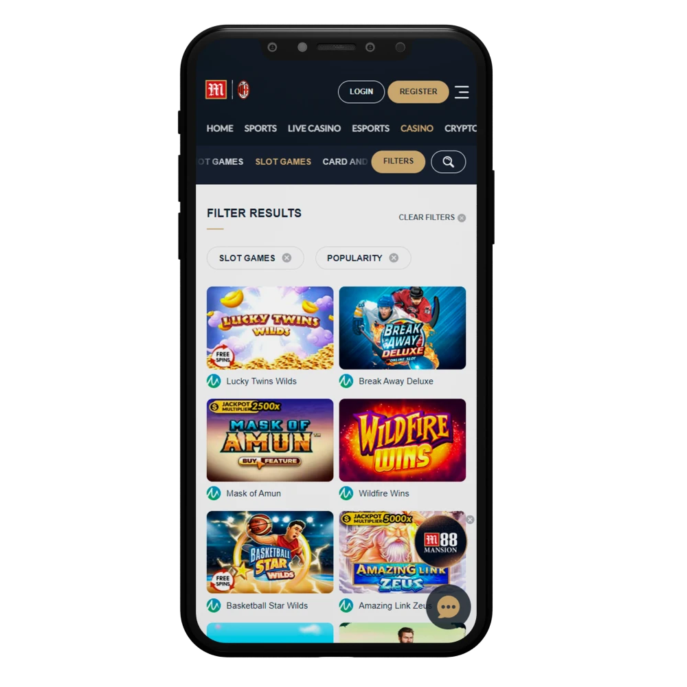 The M88 casino app has a large section of slots from reliable providers.