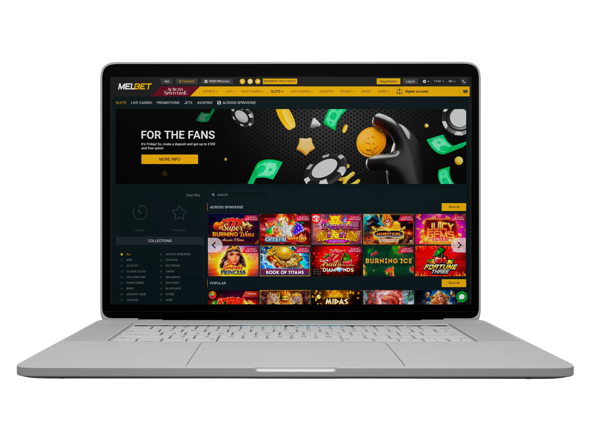 Play any slots with Melbet.