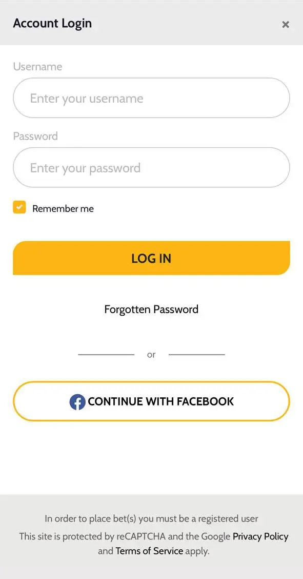 Personal account login form in the BetIndi app.