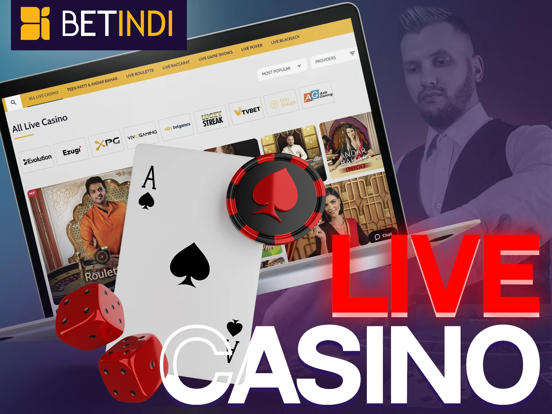 Experience realistic casino action with Betindi Live Casino.