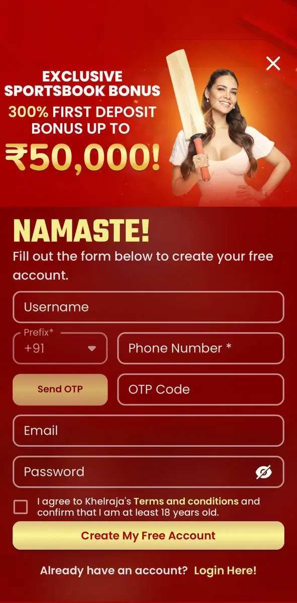 Fill out the form to register for the Khelraja app.